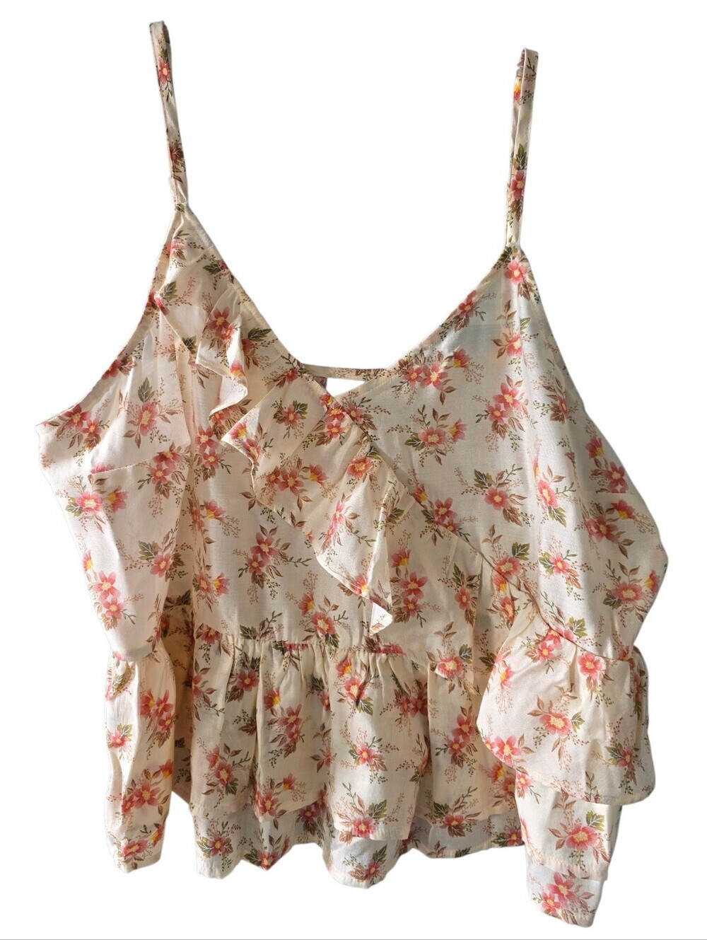 Old Navy Cream Floral Ruffle Camisole with Pink Flowers Size Large